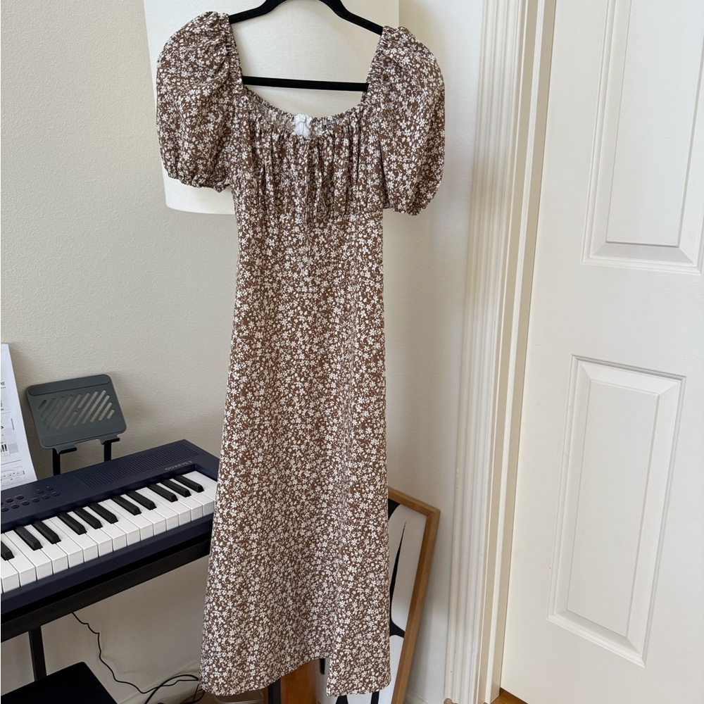 SHEIN Brown Floral Midi Dress